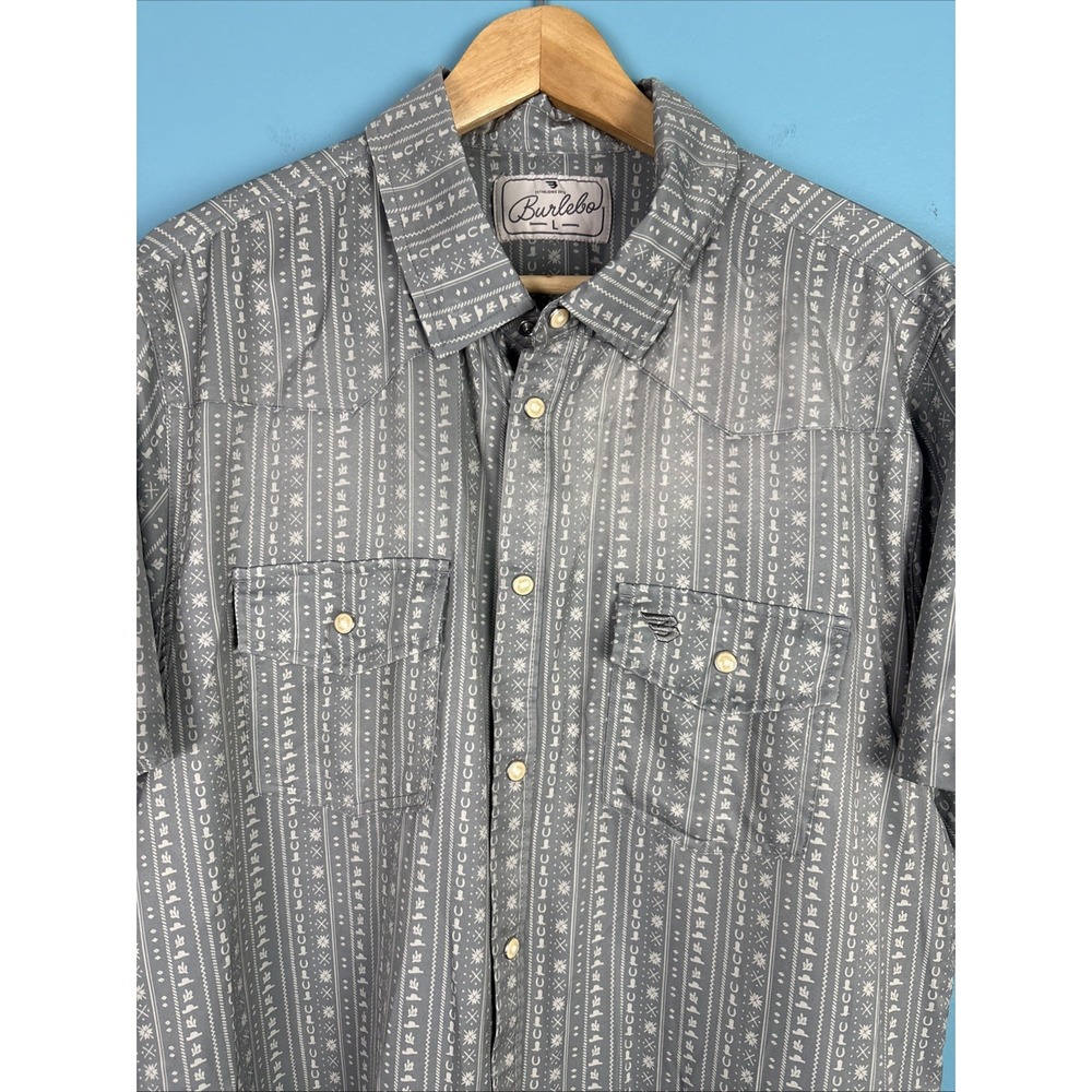 Burlebo Pearl Snap Button Up Shirt Large Pockets Cowboy Western Southwest